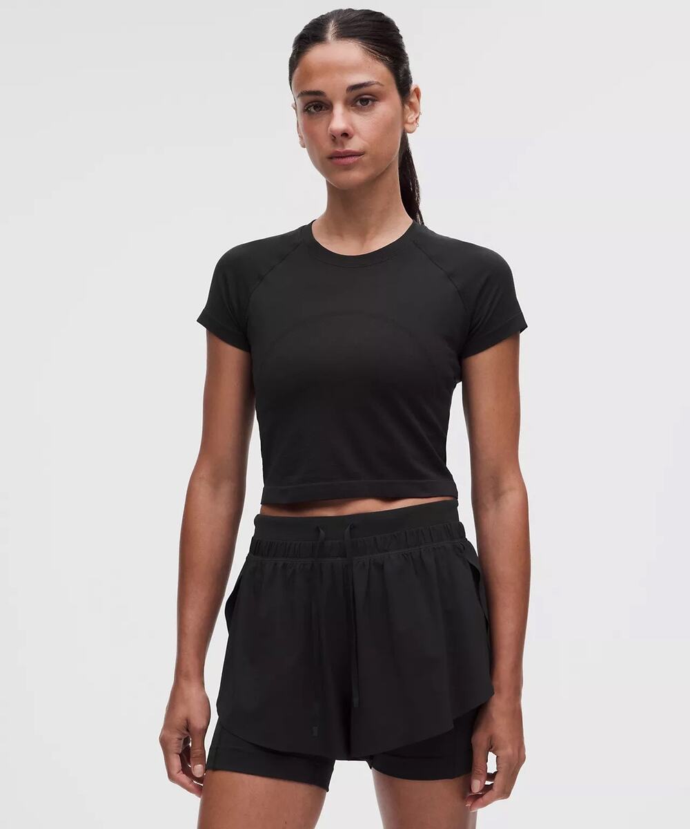 Lululemon Swiftly Tech Cropped Short-Sleeve Shirt 2.0 in Black Size 8 *EUC